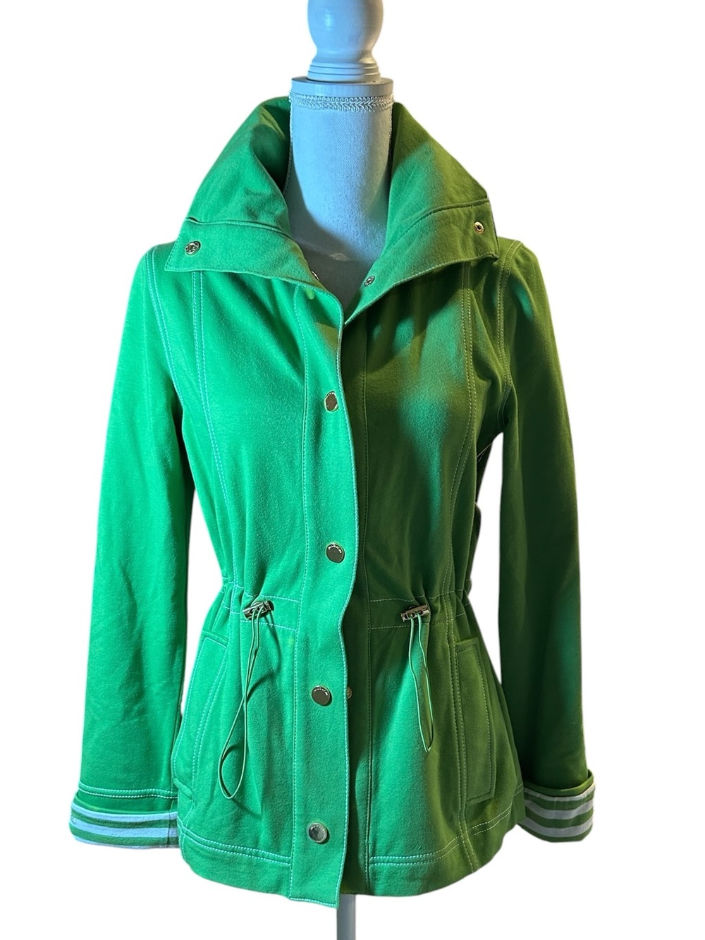Jones of NY Green Drawstring Waist Jacket - Casual Zip-Front Coat - Picture 8 of 8